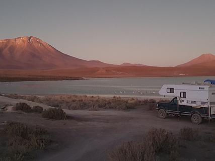 right at the beach, next to flamingos